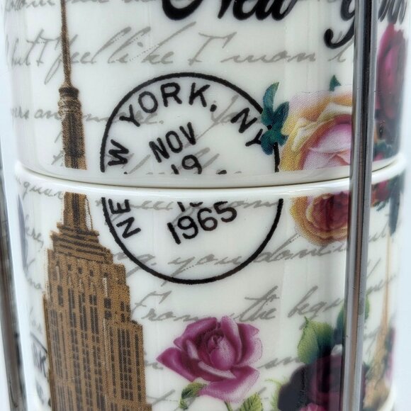New York City Skyline Set of 4 Stacking Porcelain Mugs with a Metal Rack - Picture 5 of 12